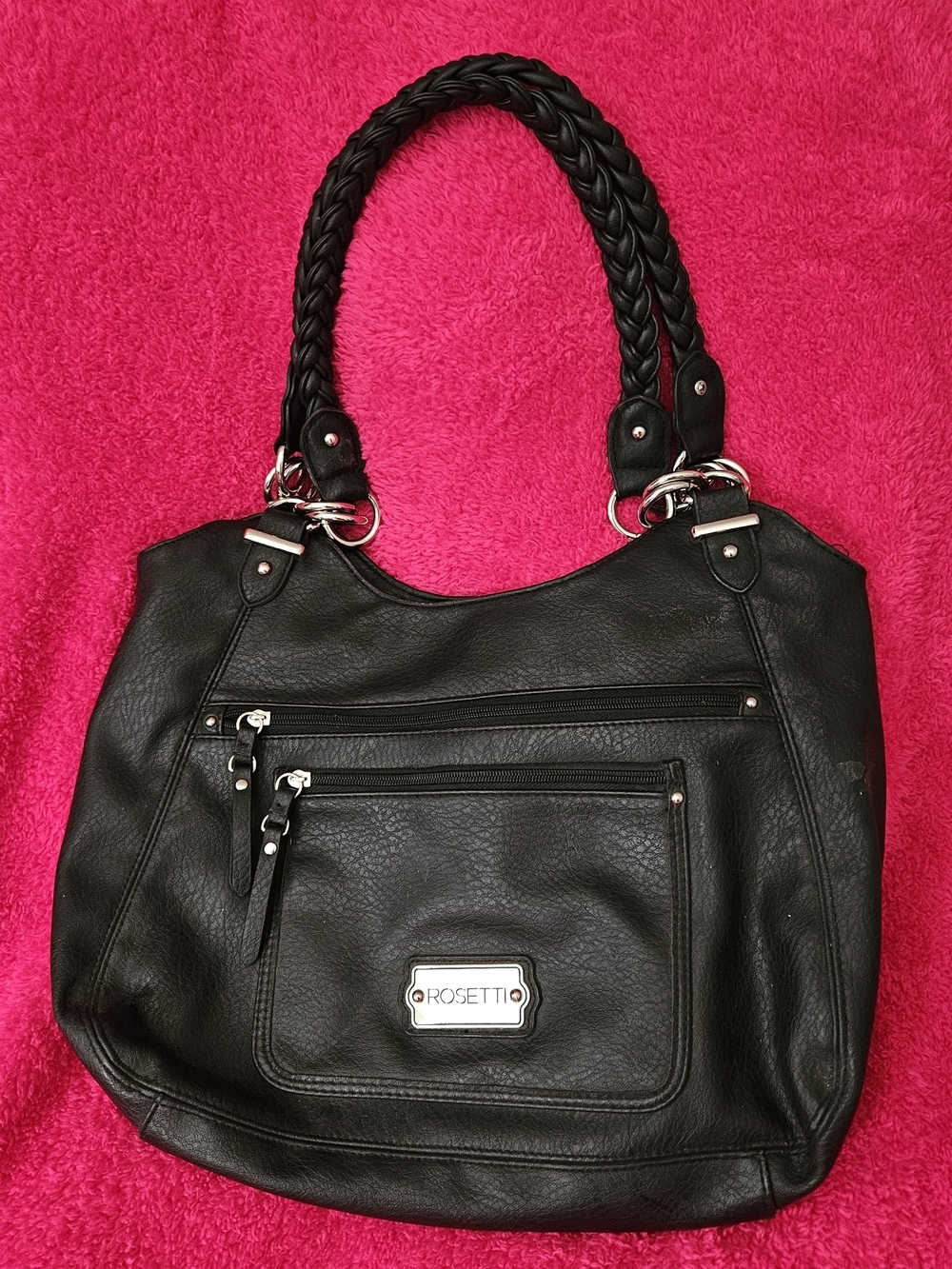 Rosetti Black Braided-Handle Shoulder Tote